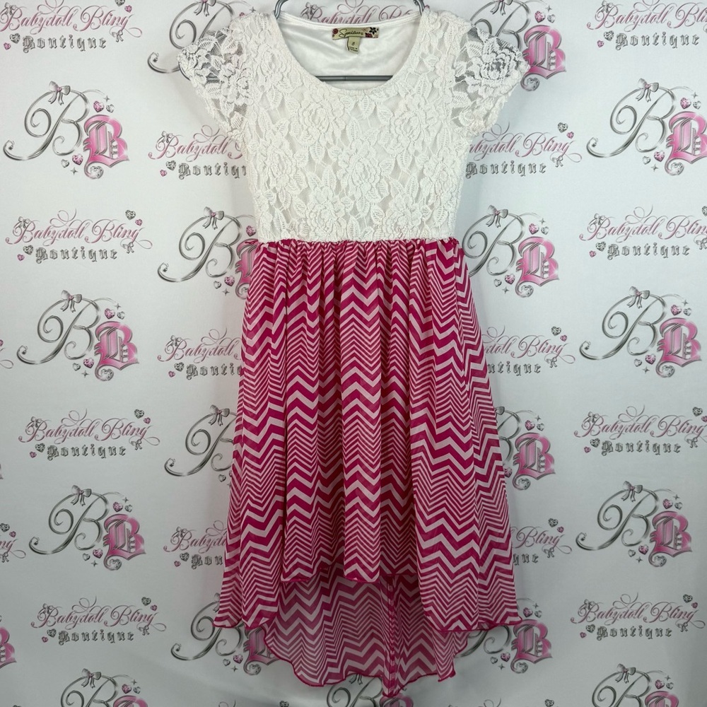 Speckles dress high low chevron floral Lacie White Lace and Pink Chevron Dress